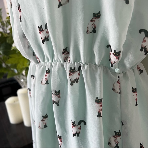 Mint-green cat-print Doe and Rae mini dress - Picture 3 of 10